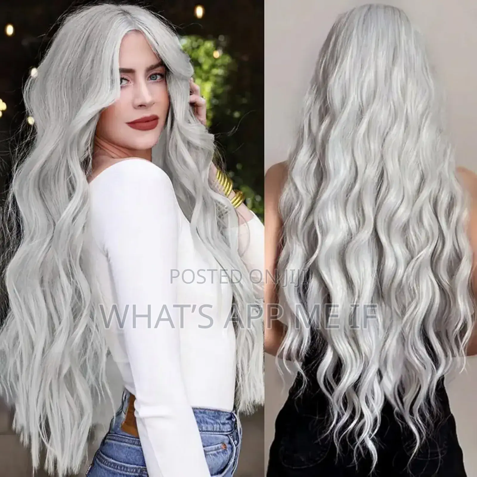 Porsmeer White Silver Wavy Wig, 26 Inch Mid Part Curly, Natural Look