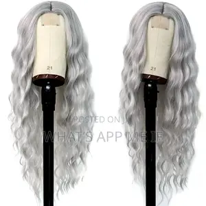 Porsmeer White Silver Wavy Wig, 26 Inch Mid Part Curly, Natural Look