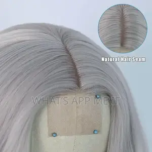 Porsmeer White Silver Wavy Wig, 26 Inch Mid Part Curly, Natural Look
