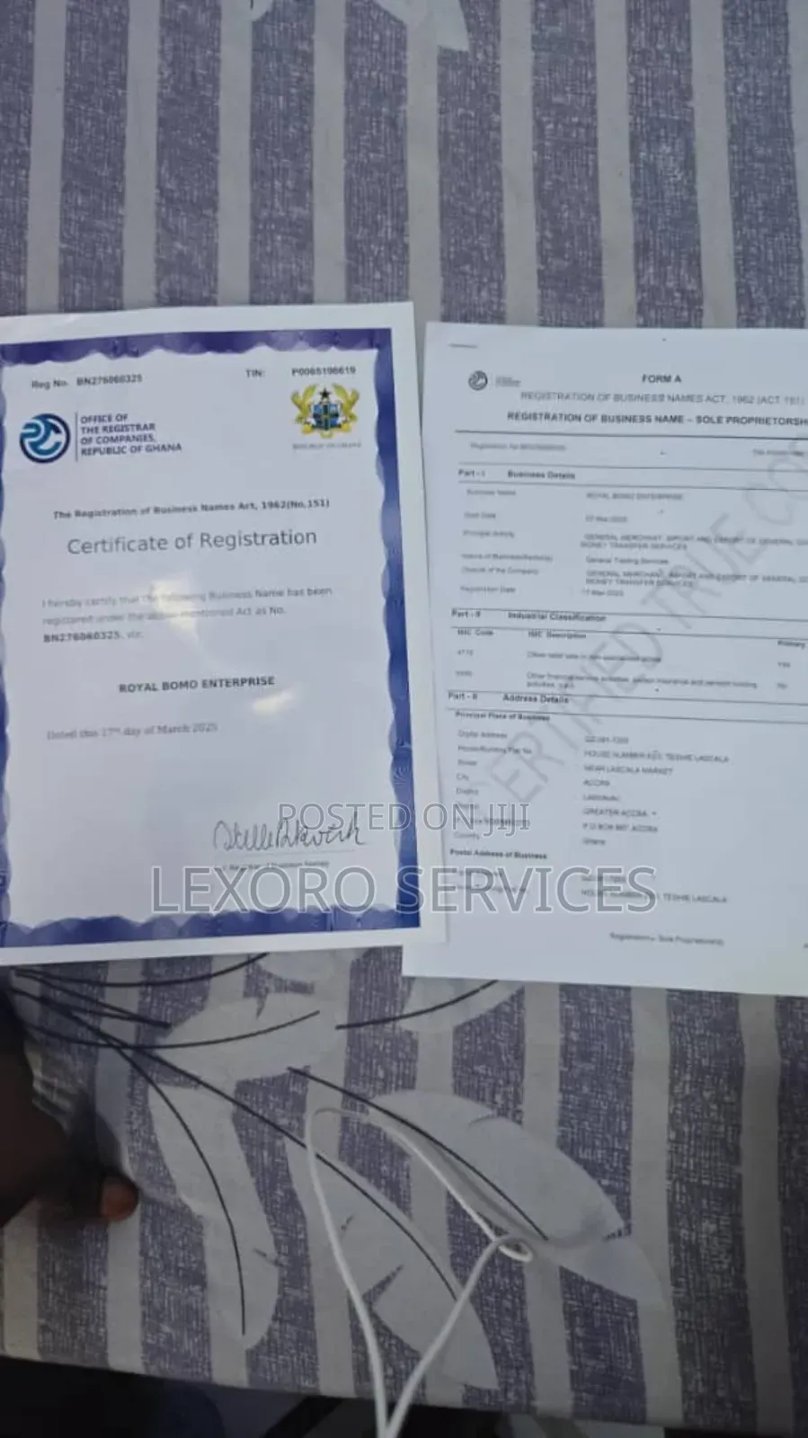 Business Registration Certificate, Passport, Driver's License