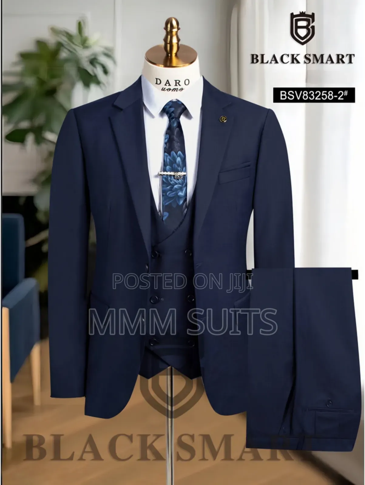 Elegant And Formal 2-buttoned 3-piece Men Suit In Blue-black