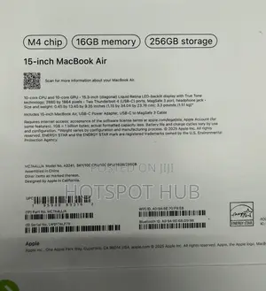 New Laptop Apple MacBook Air 16GB Apple M4 SSD 256GB