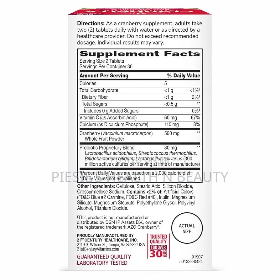 21st Century Cranberry Plus Probiotic Tablets, 60 Count