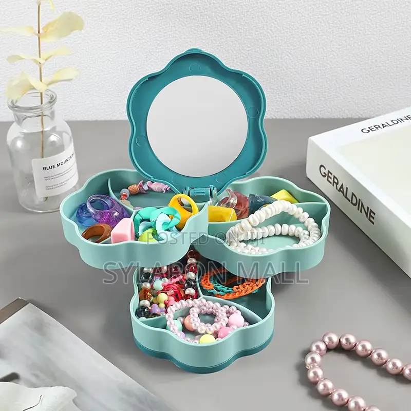 Rotating Jewelry Storage Box With Mirror