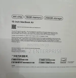 Laptop Apple MacBook Air 2025 M4 15-Inch 16GB Apple M4 SSD 256GB