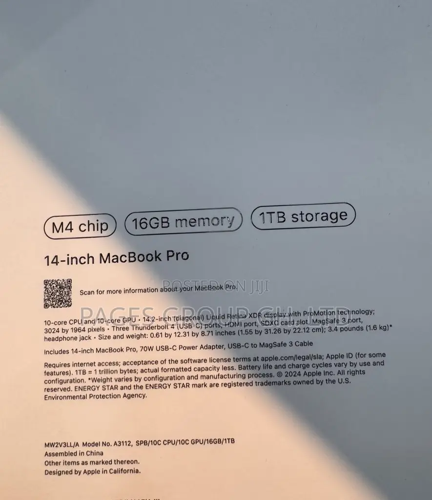 New Apple MacBook Pro 2024 M4 14-Inch 16GB SSD 1T