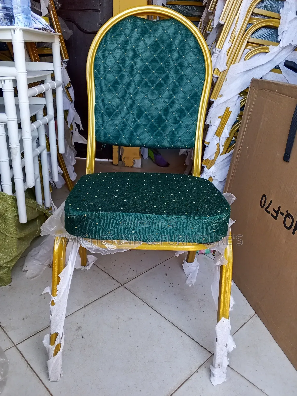 Golden Base Green Stackable Chair for Church, Auditorium Etc