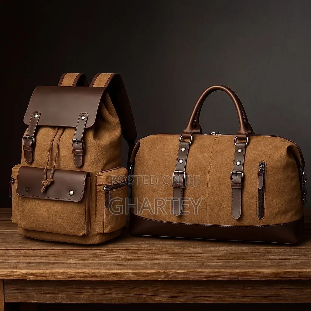 Vintage Canvas Leather Travel Set – Backpack + Duffel Bag