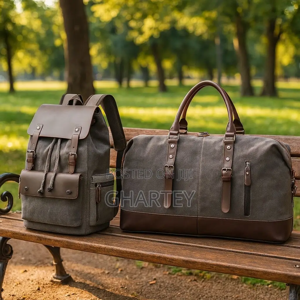 Vintage Canvas Leather Travel Set – Backpack + Duffel Bag Gray