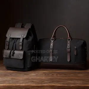 Vintage Canvas Leather Travel Set – Backpack + Duffel Bag - Black