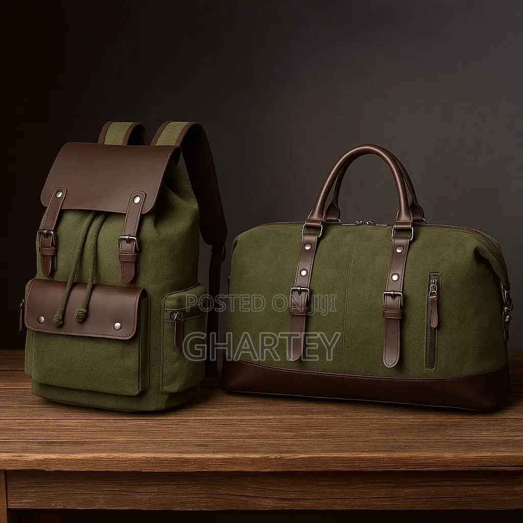 Vintage Canvas Leather Travel Set – Backpack + Duffel Bag Green