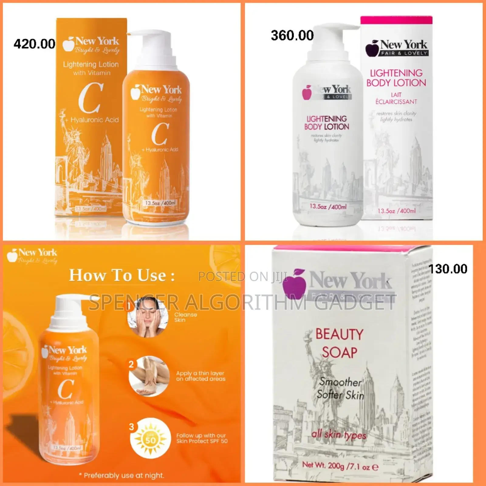 Ney York Fair Lovely Soap/Vit. C/Alpha Arbutin Lotion and Soap