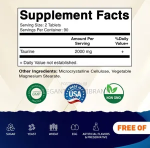 Taurine 2000mg Vegetarian Tablets, 180 Count,