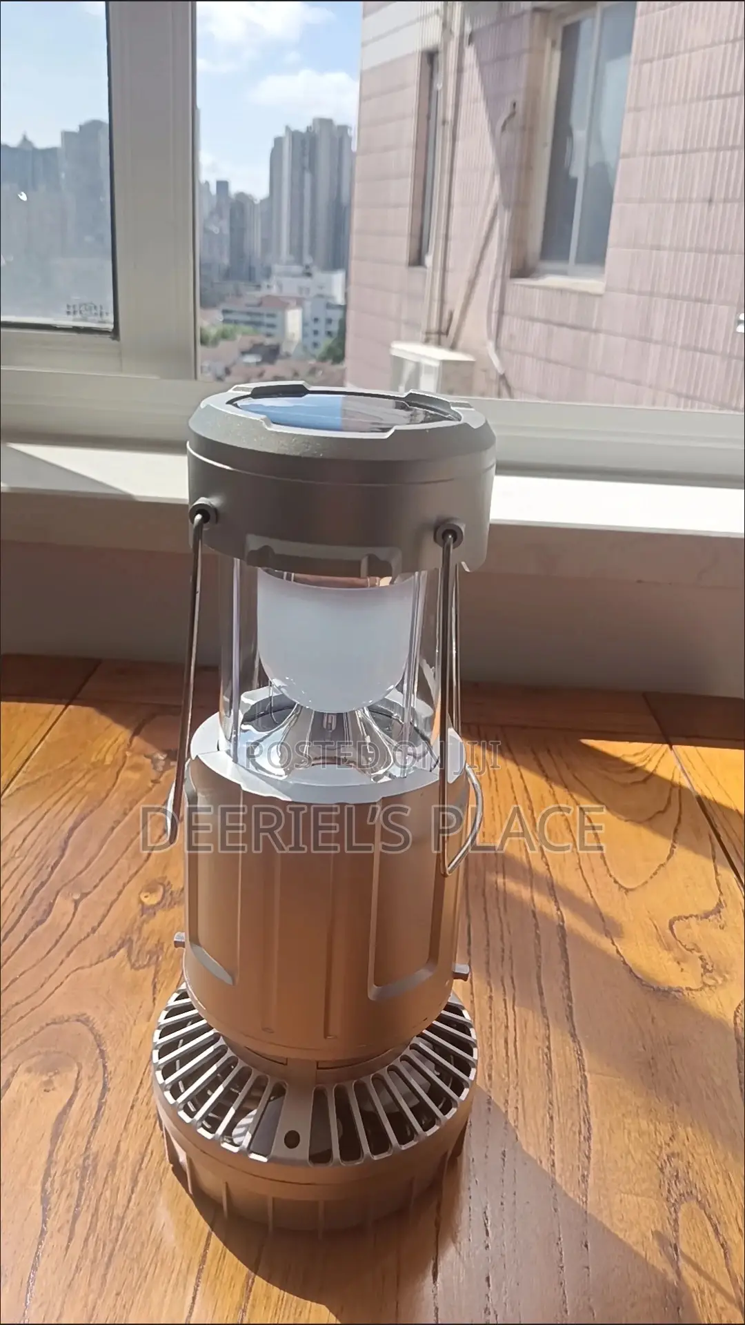 Solar Rechargeable Lamp With A Fan