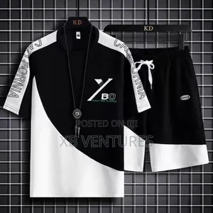 Dou-Color Men's 2-in-1 Waffle Style T-Shirt and Shorts Set