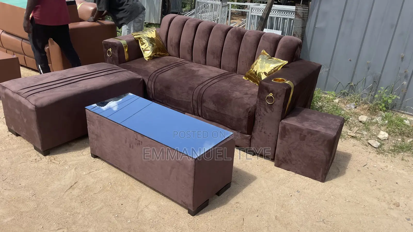 Brown Wish Sofa With Golden Pillows