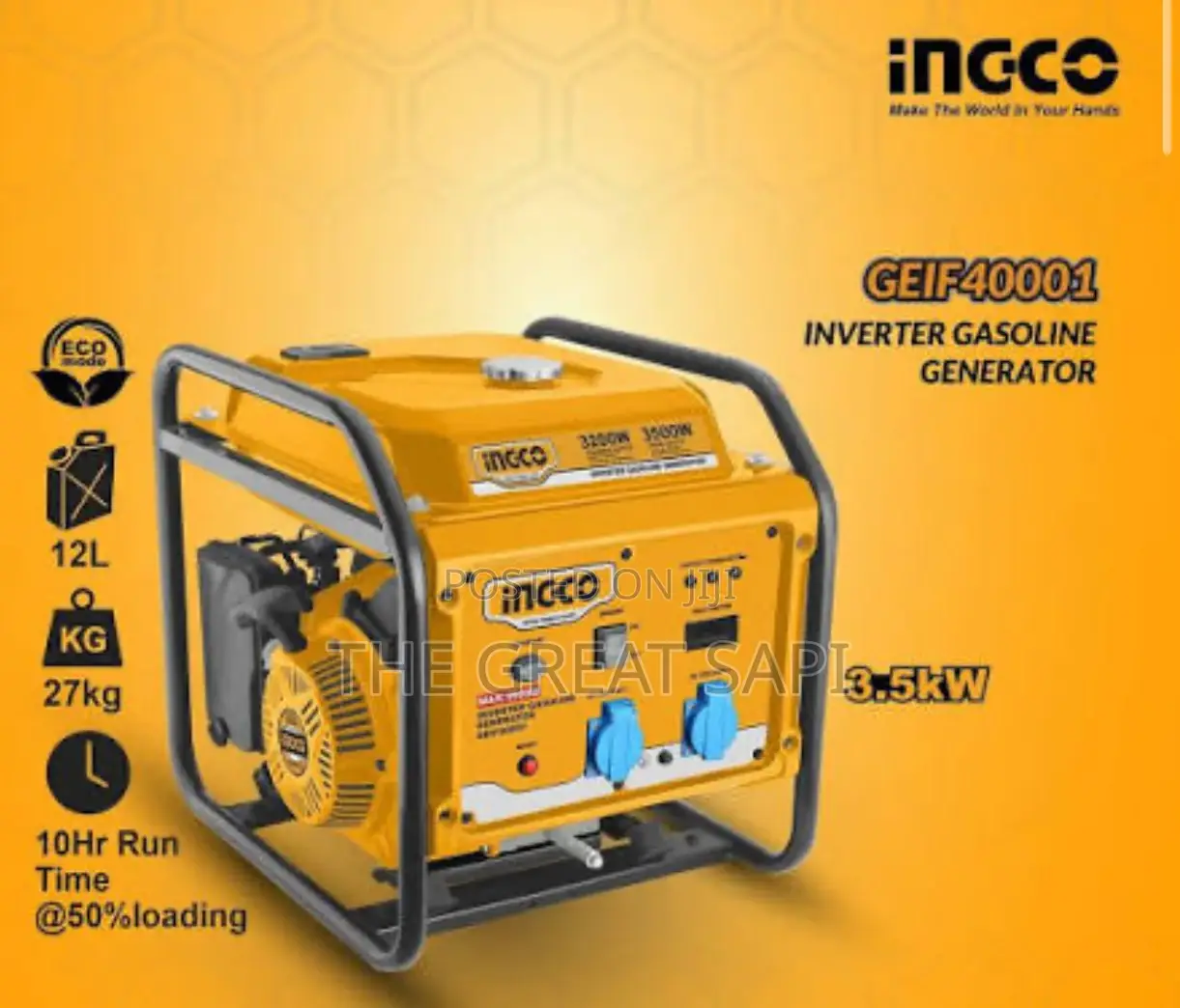 Ingco 3.5kw Inverter Gasoline Generator With Eco Mode