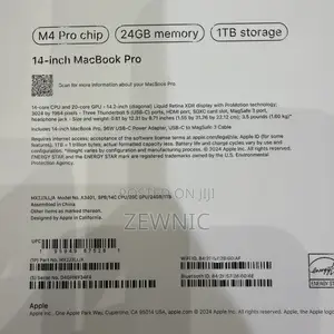 New Laptop Apple MacBook Pro 2024 M4 14-Inch 24GB Apple M4 Pro SSD 1T