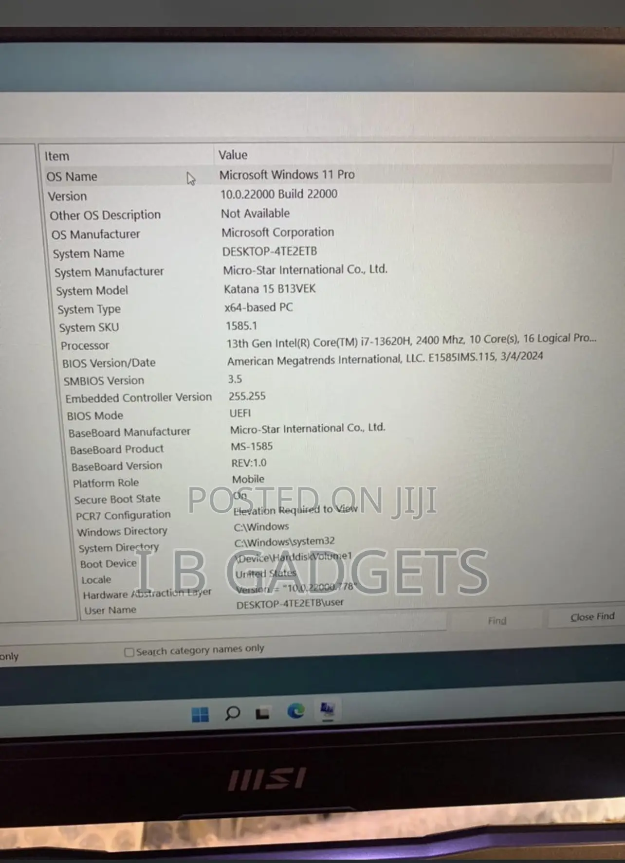 Laptop MSI Katana 15 16GB Intel Core I7 SSD 1T
