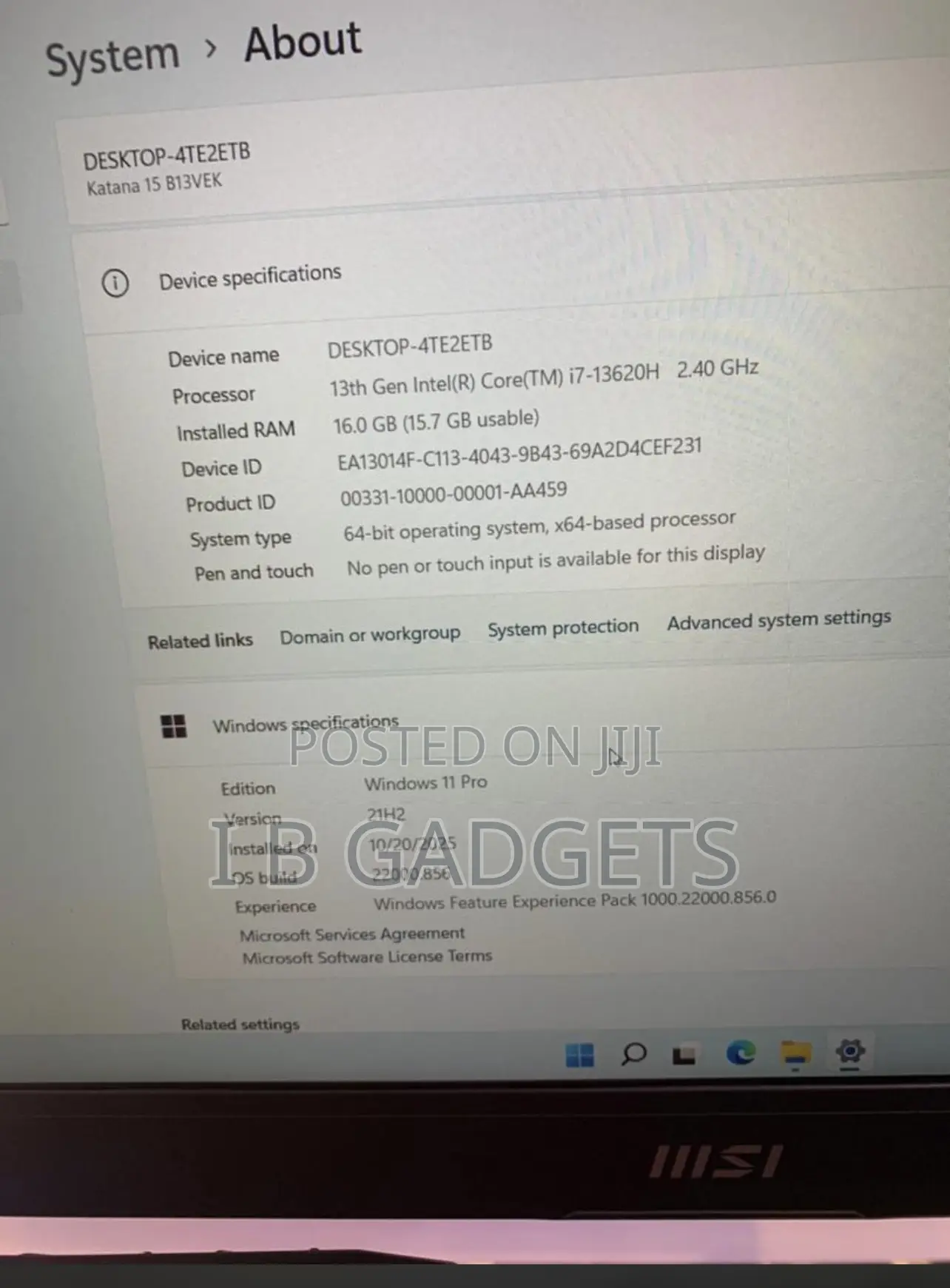 Laptop MSI Katana 15 16GB Intel Core I7 SSD 1T