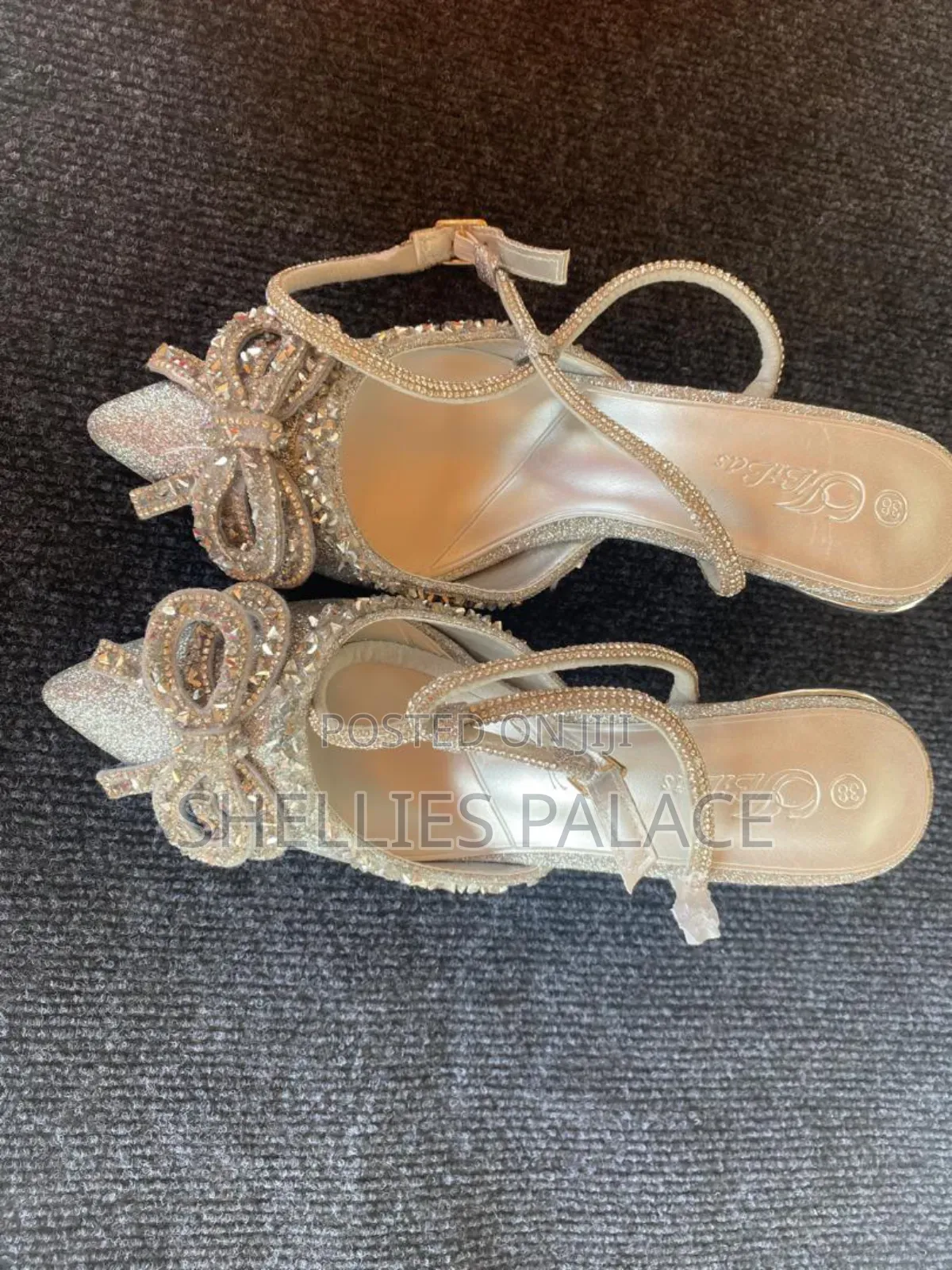 Women's Silver Crystal Heel Sandals. Size 38 Open
