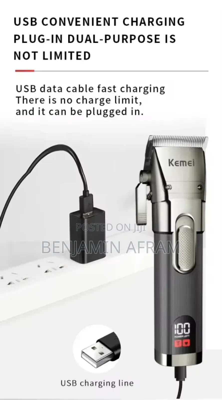 Kemei Rechargeable Cordless Hair Clippers Km-1896