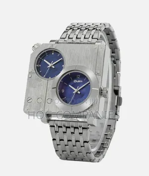 Oulm Luxury Male Watch Stainless Steel Quartz Two Time Zone Wristwatch