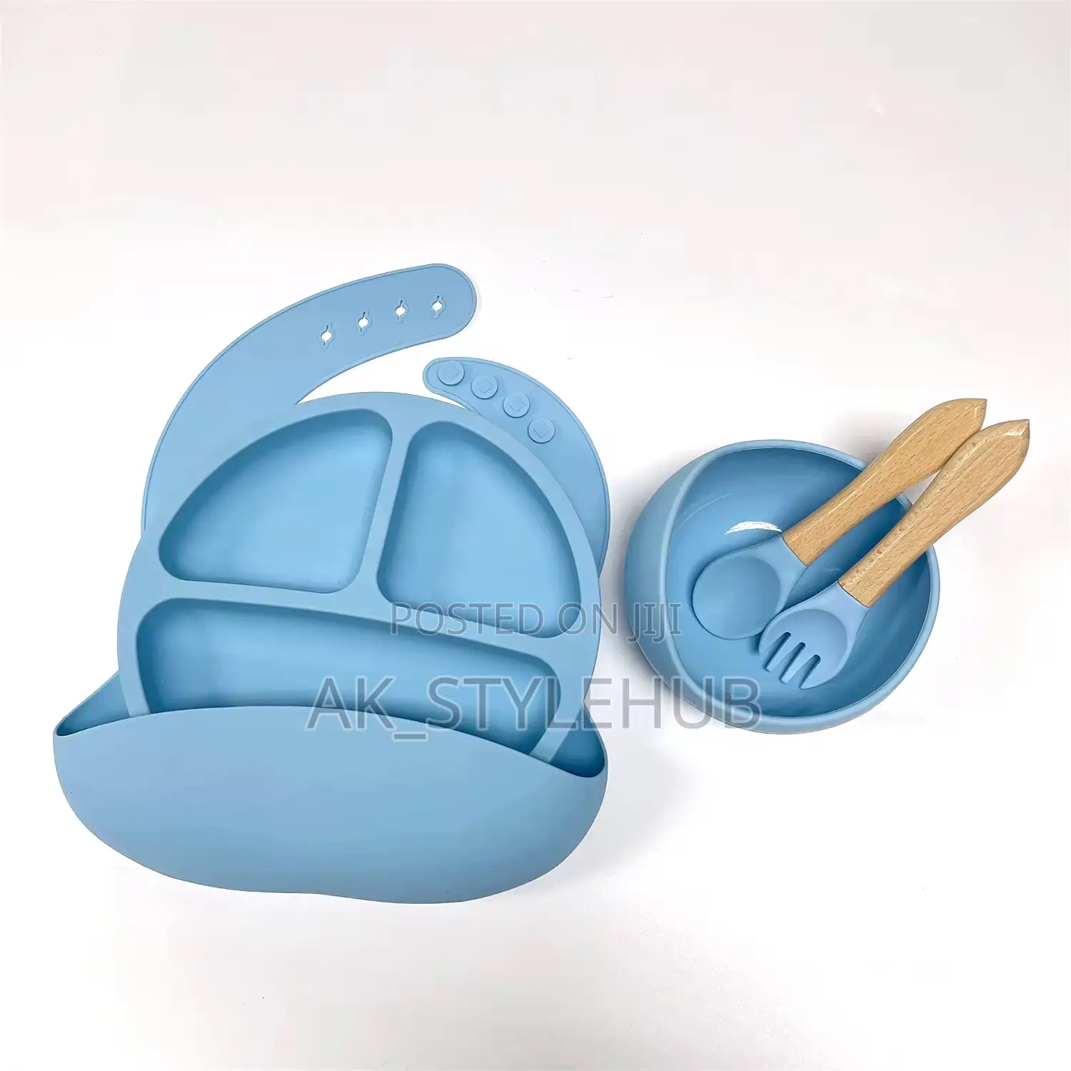 Silicone Tableware Set , Bibs Suction Bowl Spoon Plate Fork 5set