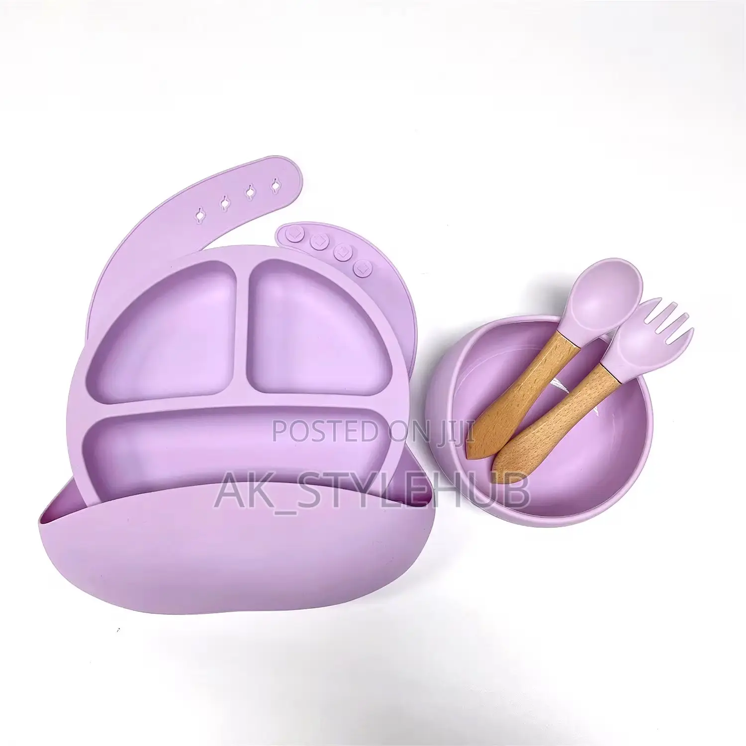 Silicone Tableware Set , Bibs Suction Bowl Spoon Plate Fork 5set