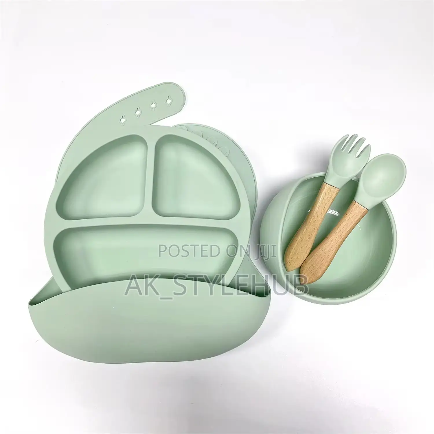 Silicone Tableware Set , Bibs Suction Bowl Spoon Plate Fork 5set