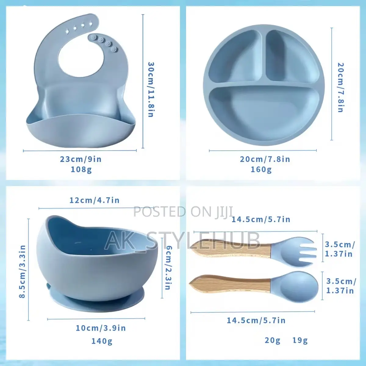 Silicone Tableware Set , Bibs Suction Bowl Spoon Plate Fork 5set