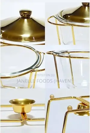 Deluxe Round Gold-toned Glass Chafing Dish