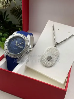 Anti-Fade Authentic Rolex Silicon Strap Watch and Necklace