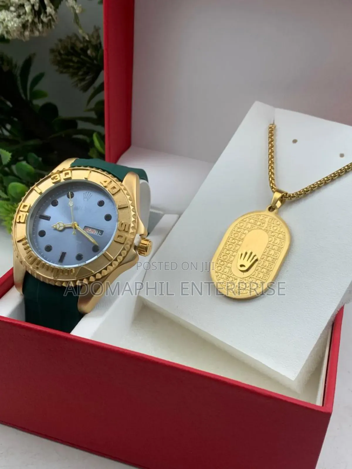 Anti-Fade Authentic Rolex Silicon Strap Watch and Necklace