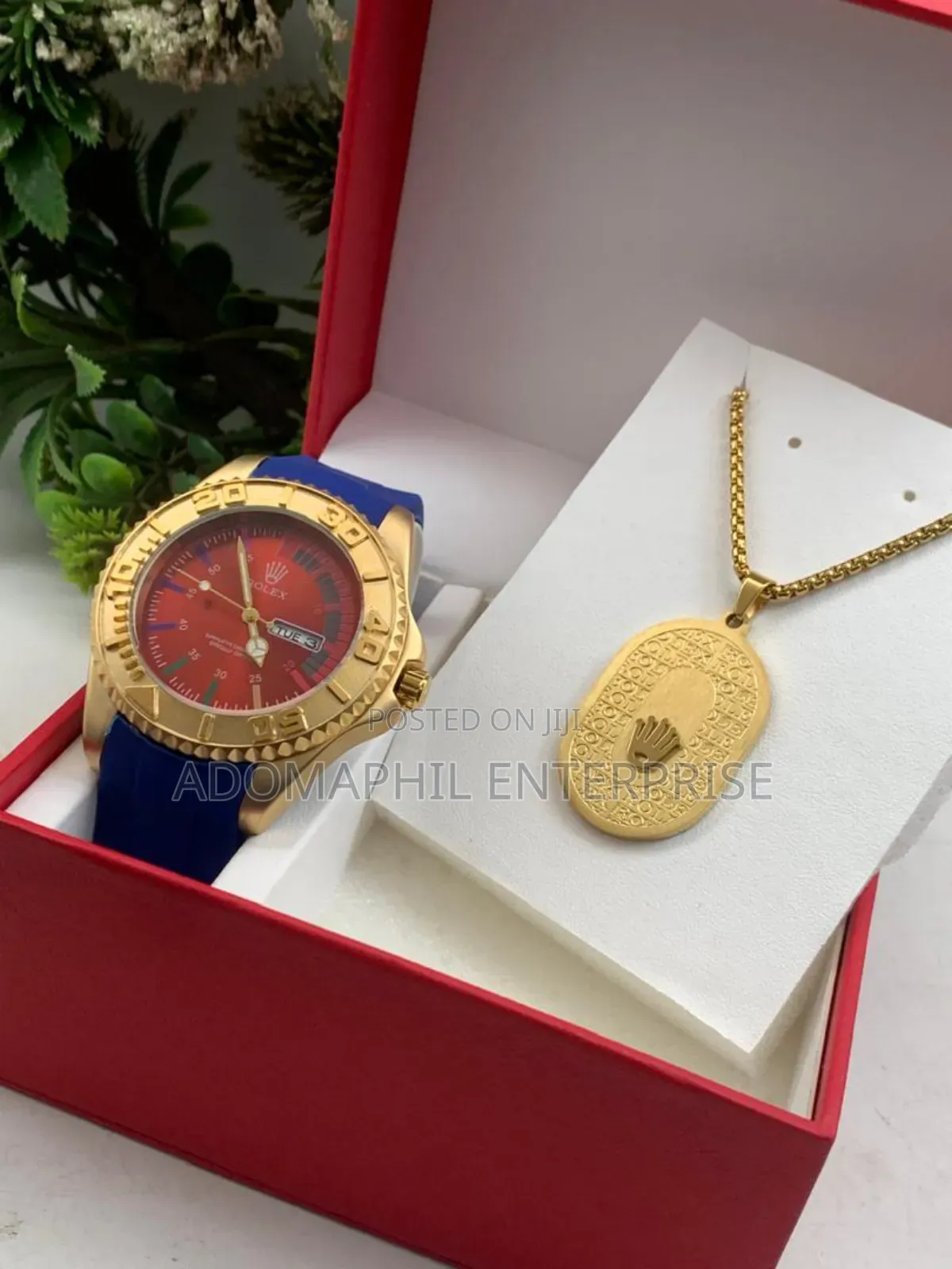 Anti-Fade Authentic Rolex Silicon Strap Watch and Necklace