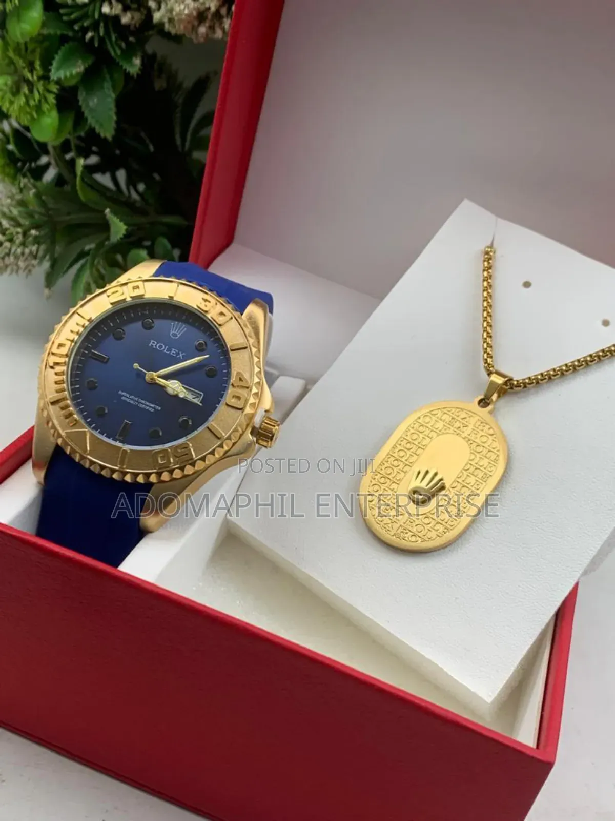 Anti-Fade Authentic Rolex Silicon Strap Watch and Necklace