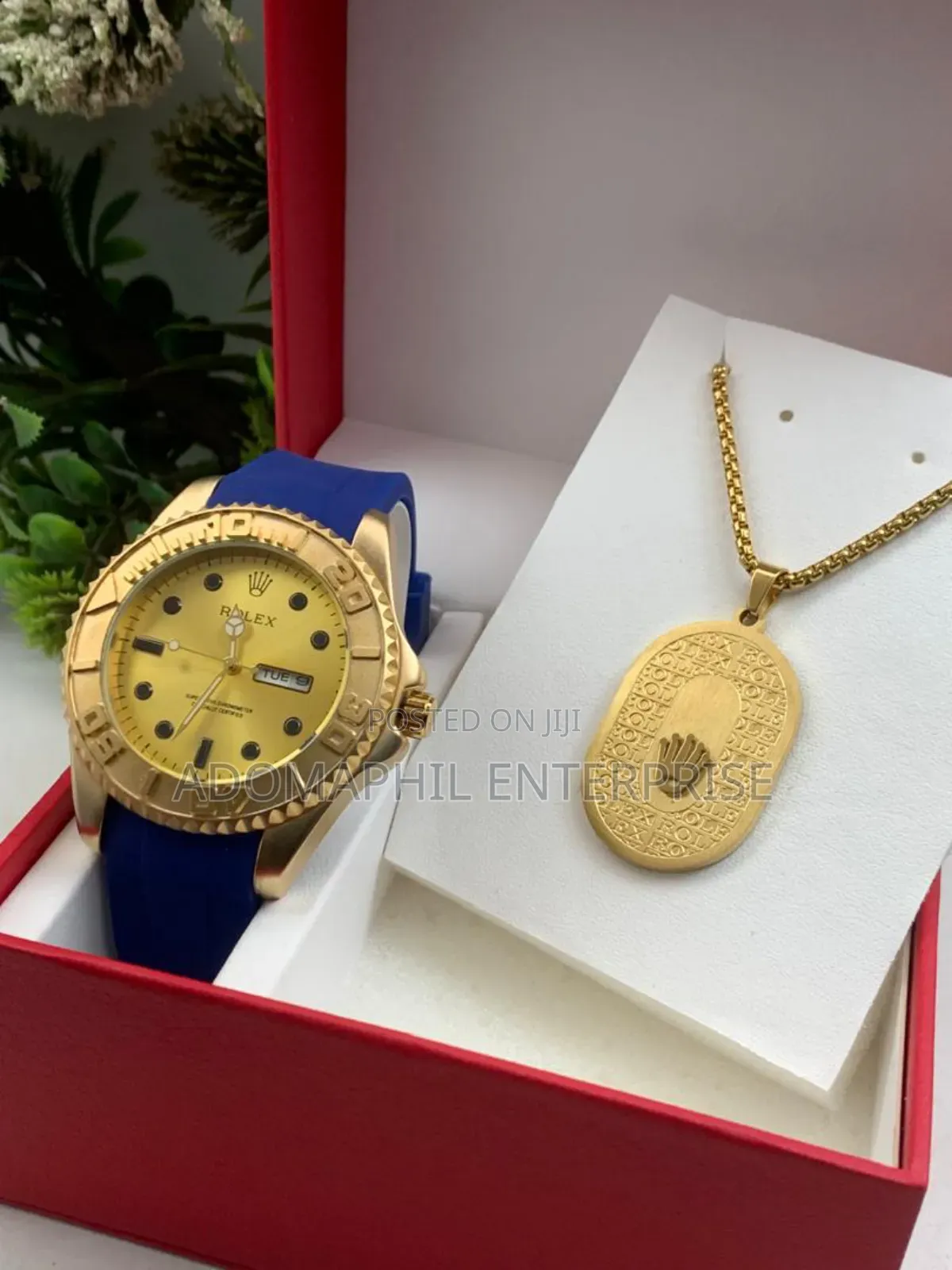 Anti-Fade Authentic Rolex Silicon Strap Watch and Necklace