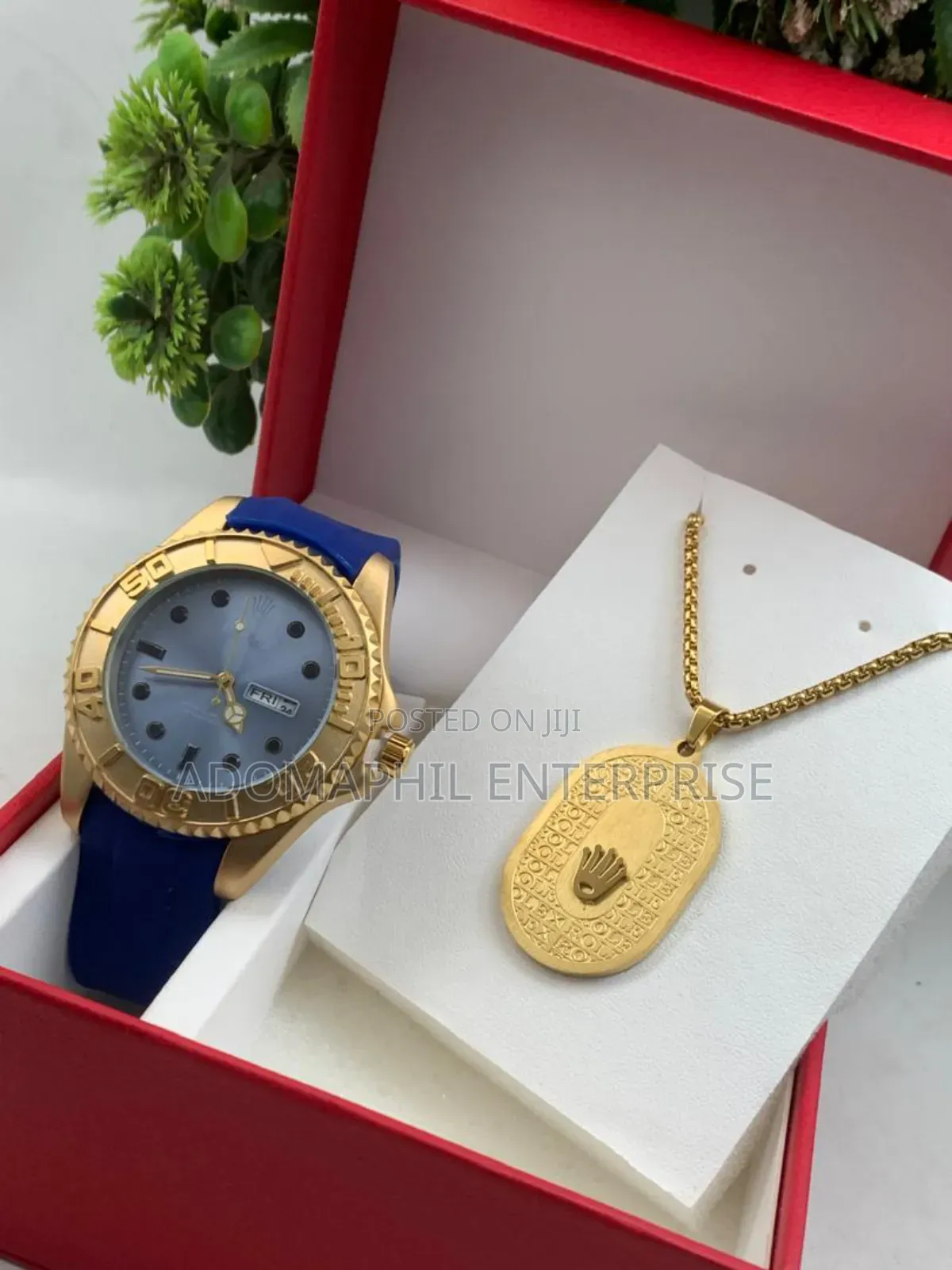 Anti-Fade Authentic Rolex Silicon Strap Watch and Necklace