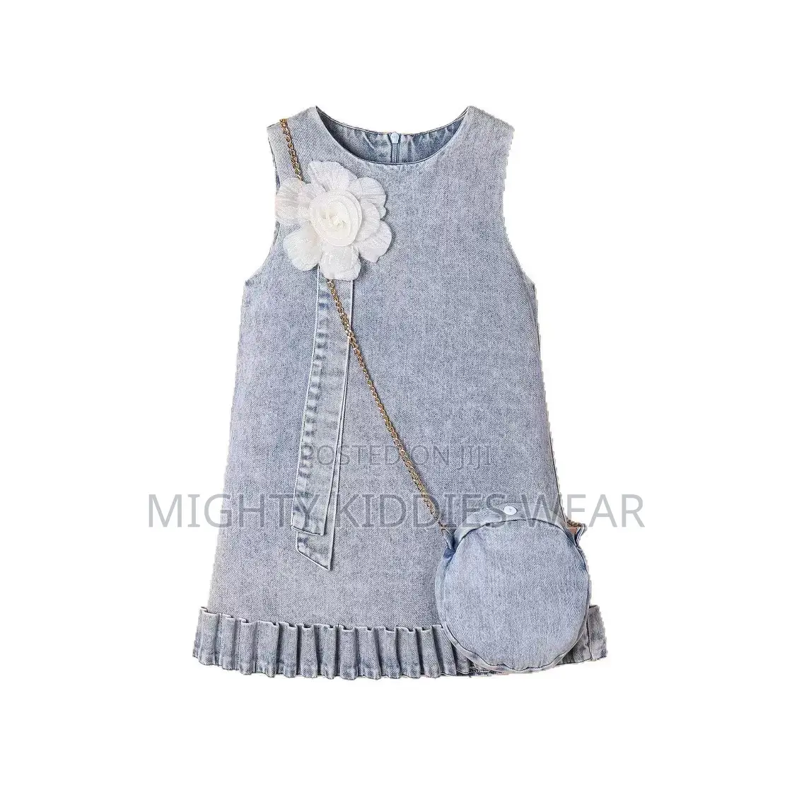 Girls' Sleeveless Flower Denim Dress With Bag Ages 6-7yrs