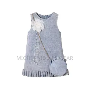 Girls' Sleeveless Flower Denim Dress With Bag Ages 6-7yrs