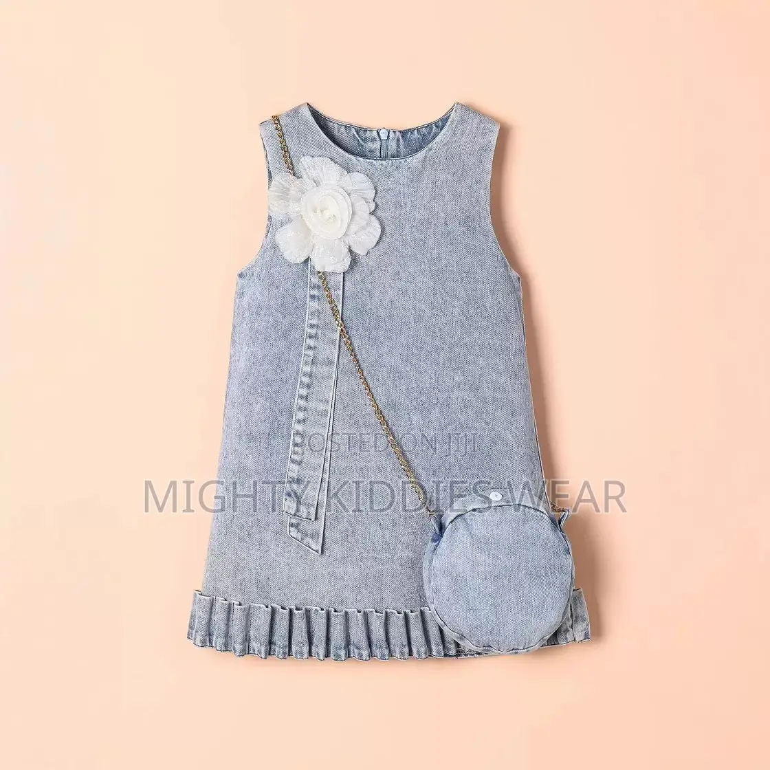 Girls' Sleeveless Flower Denim Dress With Bag Ages 6-7yrs