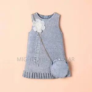Girls' Sleeveless Flower Denim Dress With Bag Ages 6-7yrs