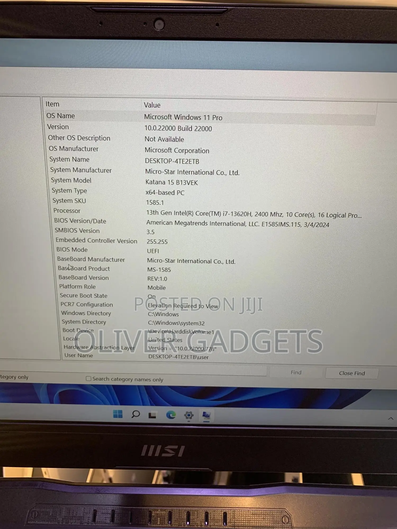 Laptop MSI Katana 15 16GB Intel Core I7 SSD 1T