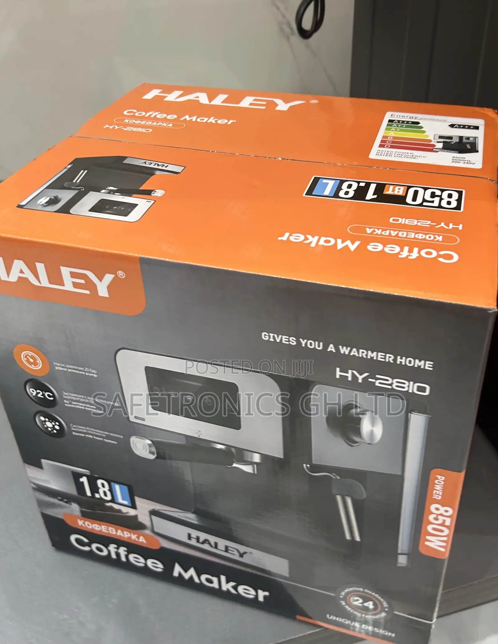 Durable Grey 1.8 Liters Haley 850 Watts Coffe Machine Hy-2810