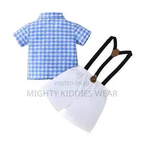 Boys Short Sleeve Shirt With Suspender Shorts Bow Tie Ages 6-12m