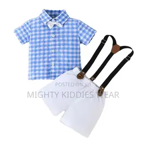 Boys Short Sleeve Shirt With Suspender Shorts Bow Tie Ages 6-12m