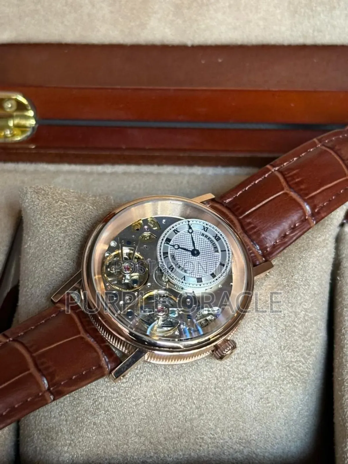 Genuine Brown Leather Breguet Mechanical Watch