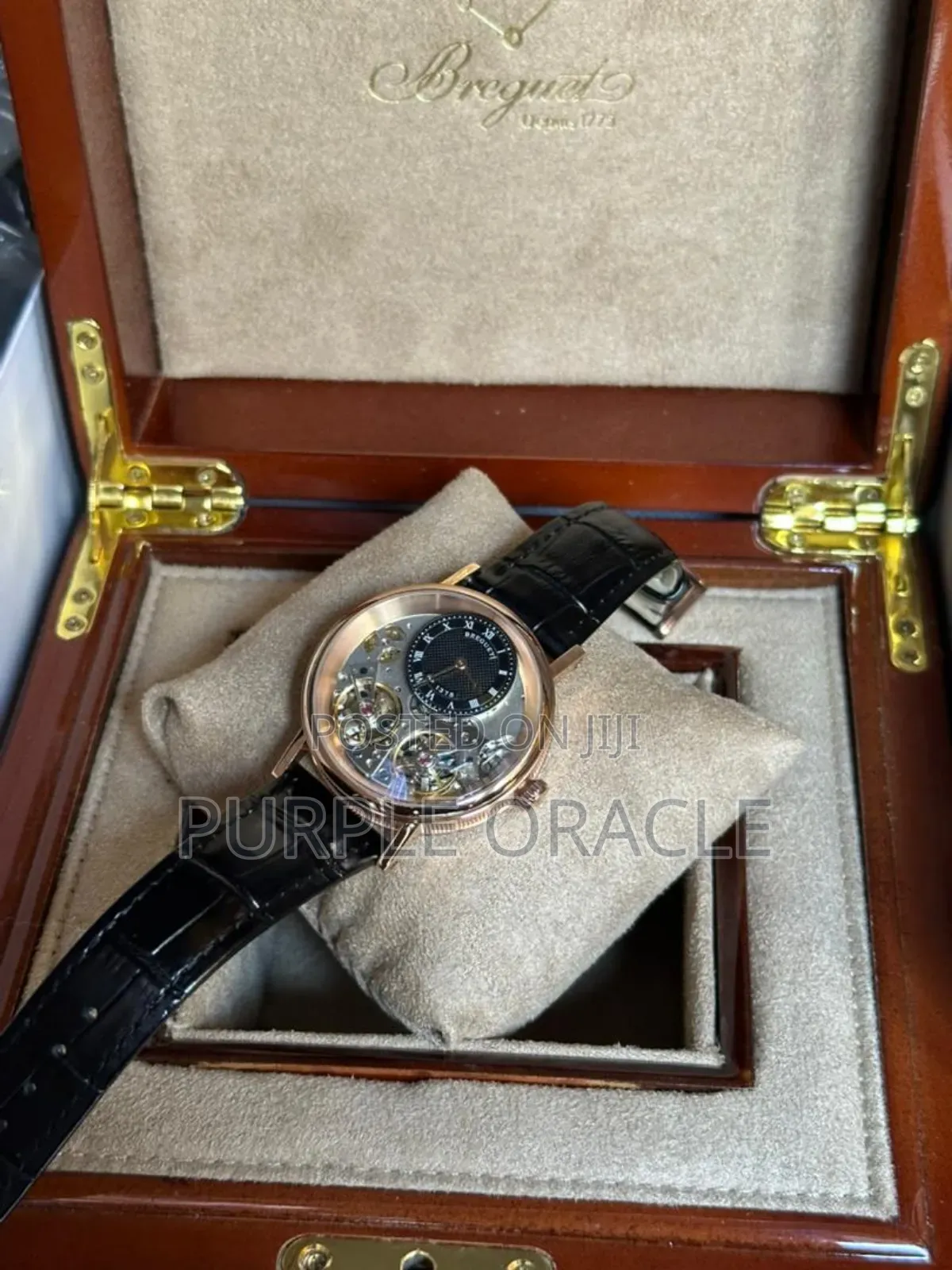 Genuine Bkack Leather Strap Breguet Mechanical Watch for Men