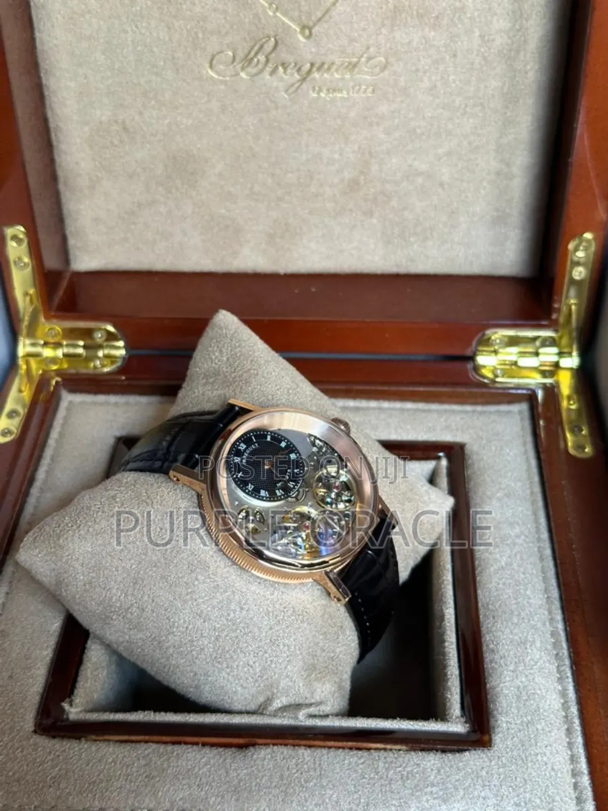 Genuine Bkack Leather Strap Breguet Mechanical Watch for Men