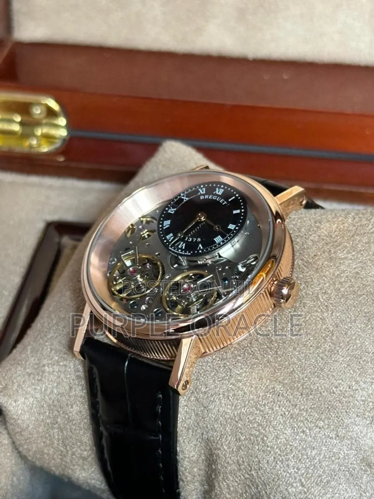 Genuine Bkack Leather Strap Breguet Mechanical Watch for Men